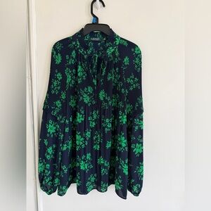 Ralph Lauren Flowers Clovers Pleated Blouse Top Green Blue Deadstock Medium